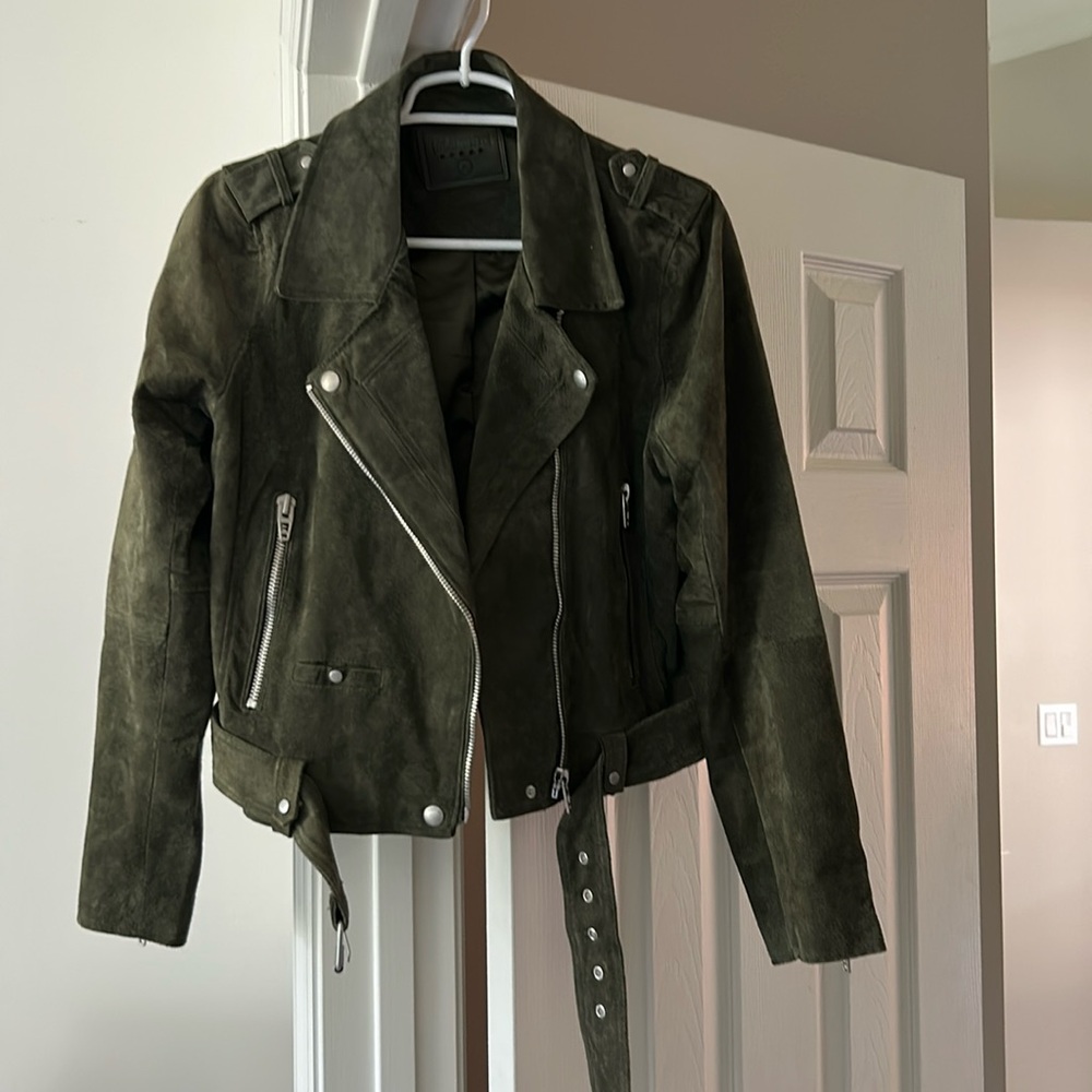 Women’s Faux Suede Moto Jacket,  Size Large, Never worn, Deep Olive Green